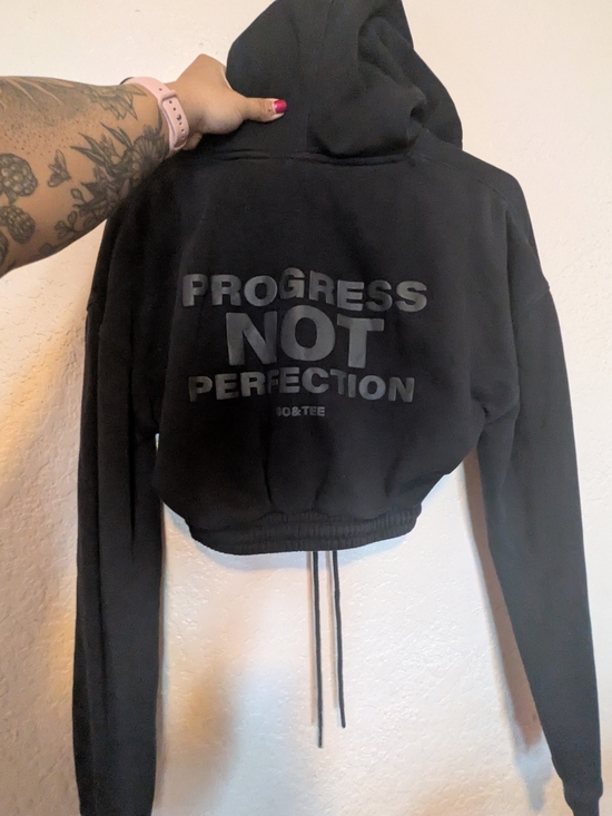 Bo+Tee Jackets & Blazers - Progress Not Perfection Black Cropped Hoodie Bo+Tee